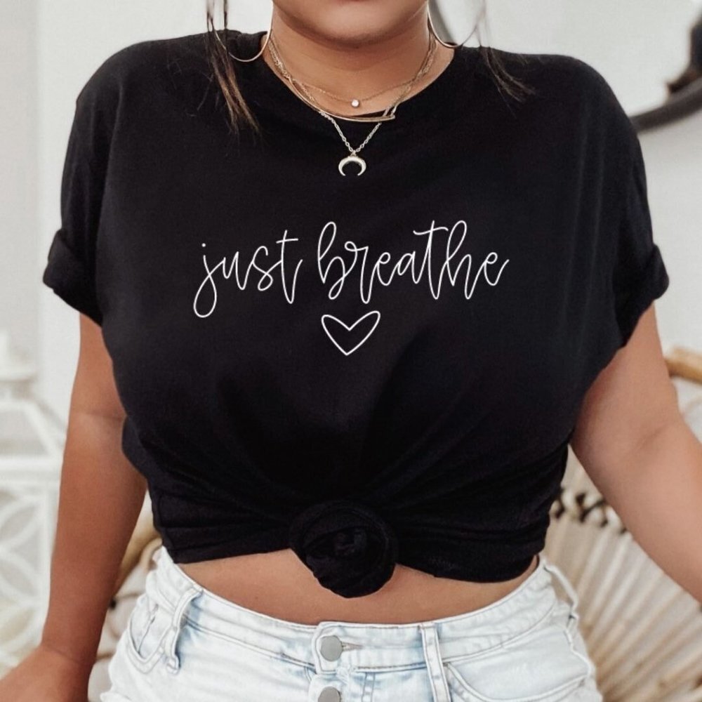 Just breathe graphic tee, kindness shirt, botanical shirt, womens Inspirational